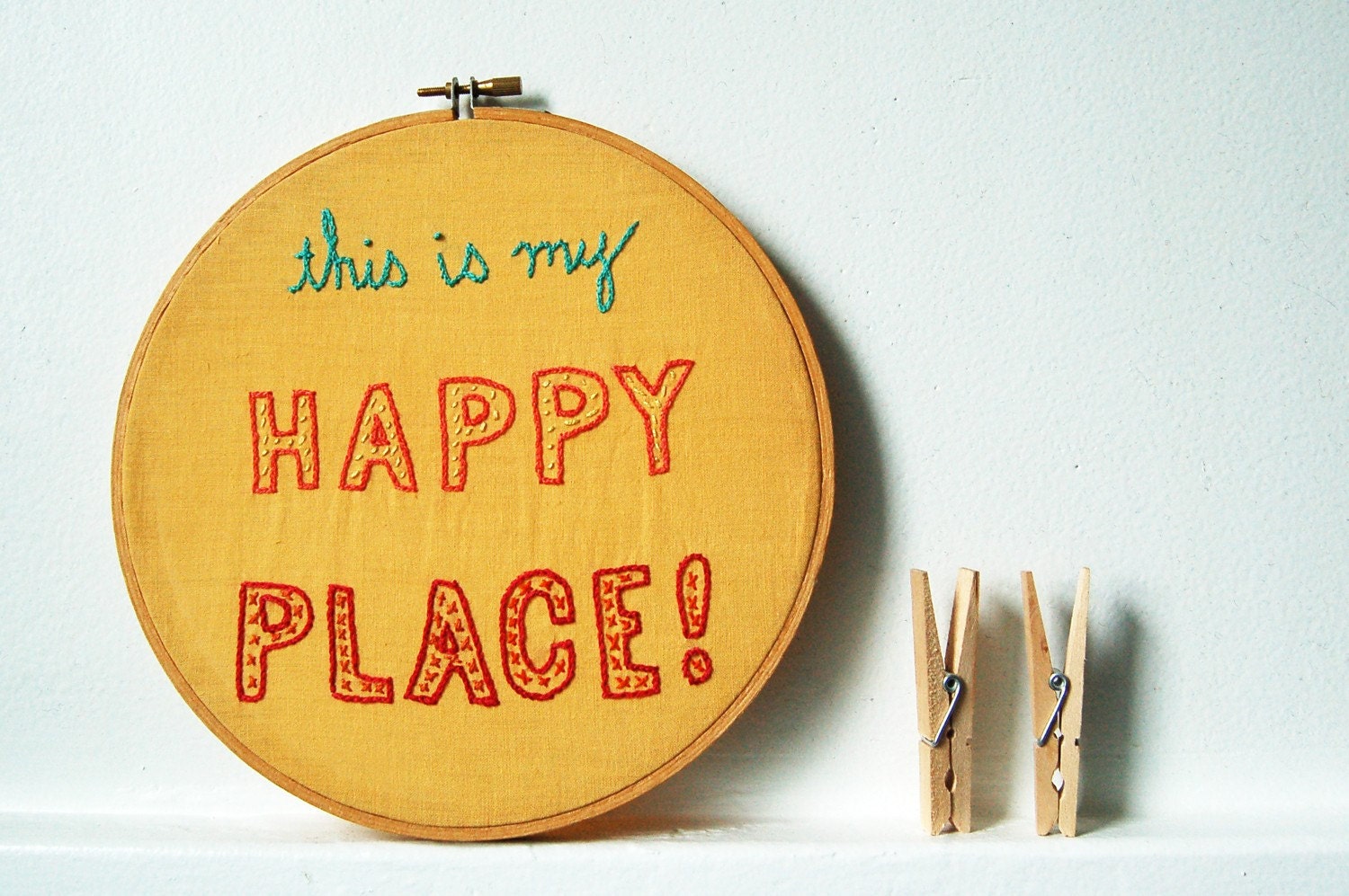 Embroidery Hoop Art. Design Your Own "This is My Happy Place" Sign 8 inch Wooden Embroidery Hoop by merriweathercouncil on Etsy