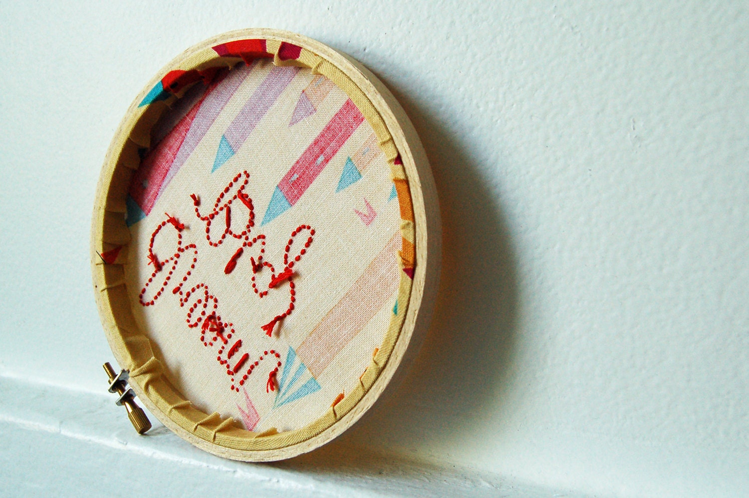 Dream Big. Whimsical Fairy Tale Castles, Hand Embroidery in 5 inch Hoop. Yellow, Red. By merriweathercouncil on Etsy
