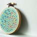 Island Getaway. Hand Embroidery in 3 inch Hoop. Wishbone Stitch Circle. Mint, Blue, Pink. By merriweathercouncil on Etsy