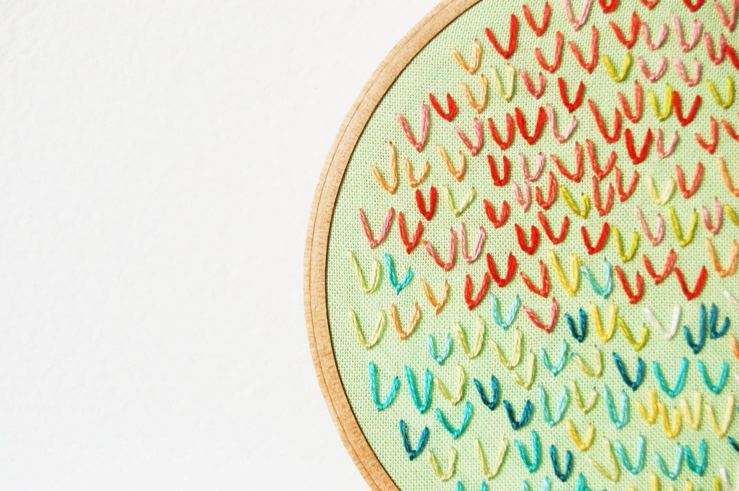 Hoop Wall Art. Hand Embroidered Wishbone Circle in 4 inch Hoop. Mint, Red, Blue, Aqua. By merriweathercouncil on Etsy