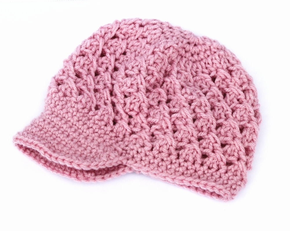 Girls Clothing Accessories, Hats, Newsboy Cap - Beanie Hat with Visor - Light Pink, Crochet Clothing Children
