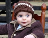 Baby Toddler Accessories, Baby Hat, Beanie Hat with Visor for Baby Boy - Brown with Cream/White Stripe, Children Clothing