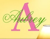 Vinyl Monogram Decal Custom Name and Initial - Kids or Family Wall Decal Letters, Girls Bedroom Decor Decoration, Hot Pink and Lime Green