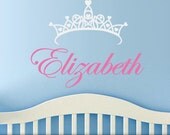 Girls Room Decor Vinyl Wall Decal: Customized Name with Princess Crown for Childrens Bedroom or Baby Nursery Decor