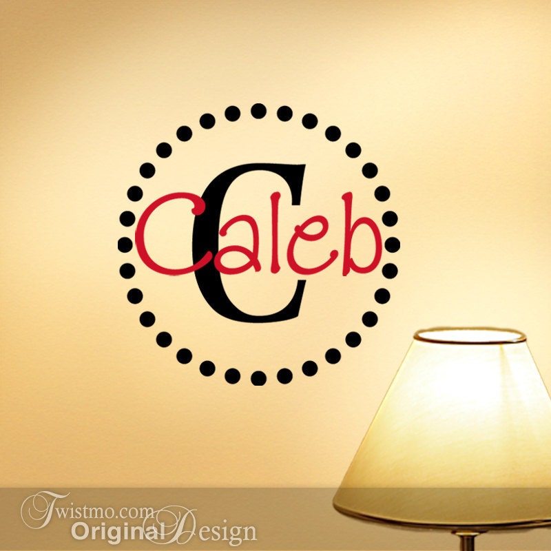 Vinyl Wall Decal Monogram Initial and Name with Circle of Dots
