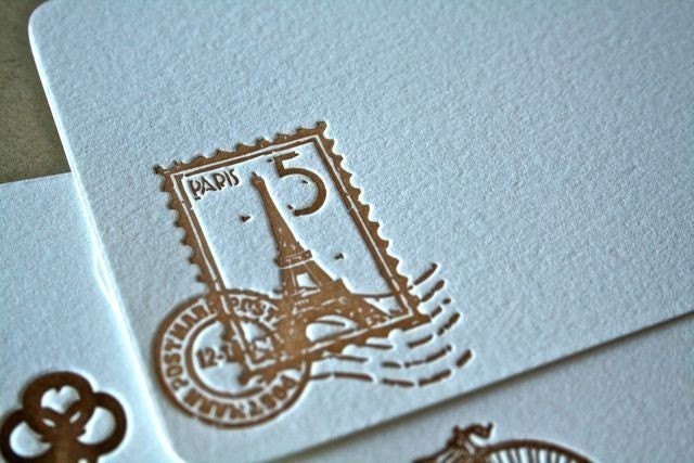 Antique French Letterpress Notecard Set of 3