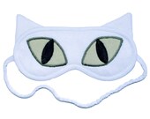 White Cat Sleep Mask, Cute Green Eyes