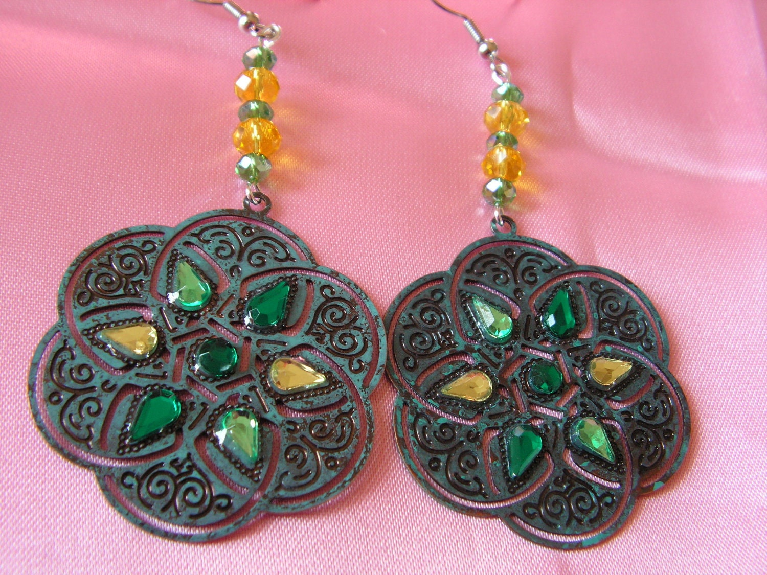 Celtic Knot Earrings in Yellow and Green