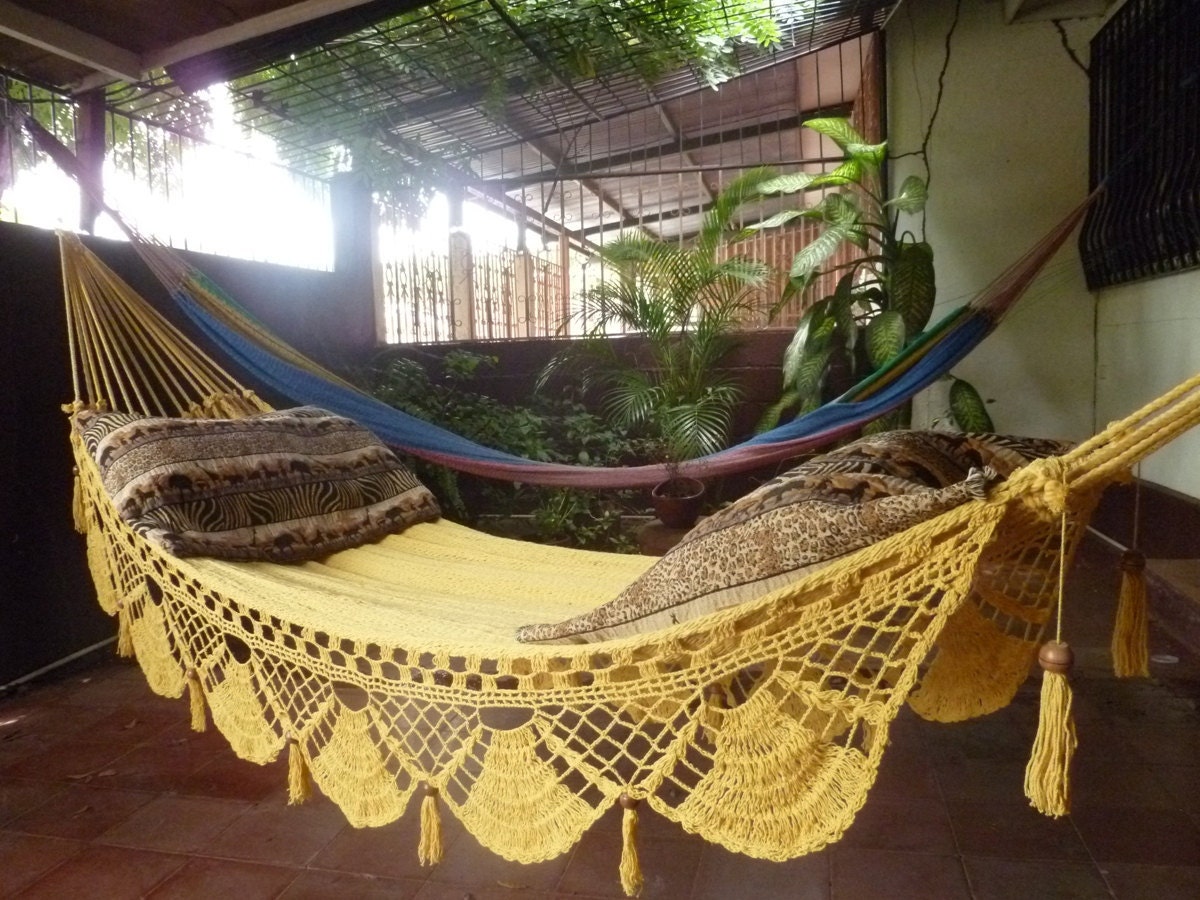 Magic Yellow Magic Hammock, Hand Woven Natural Cotton with Special Fringe