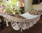 Beige Familiar Size Hammock hand-woven Natural Cotton Special Fringe