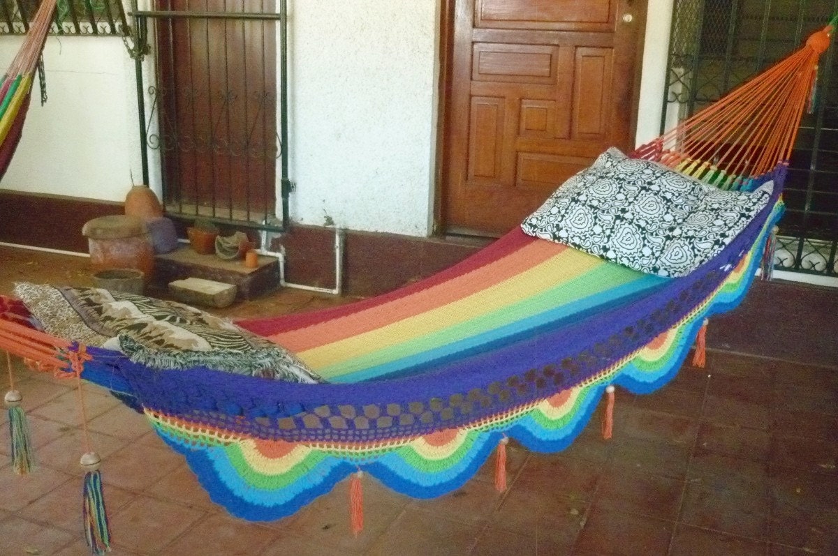 Rainbow magic, Beautiful single size hammock, Rainbow colors combination with Special Fringe