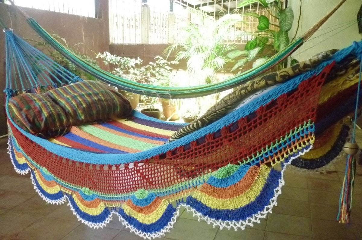 Beautiful Hand Made Multicolor Hammock, Extended Fringe