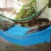 Turquoise Double Hammock hand-woven Natural Cotton with Bell Fringe Crochet