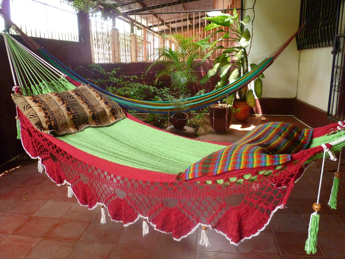 Beautiful Two Colors Double Hammock hand-woven Natural Cotton Special Fringe