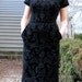 vintage 1950s dress / Black velvet Gorgeous 50s dress ornate Floral details with black beads