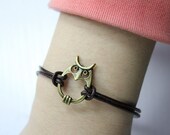 men women owl charm brown leather bracelet z385