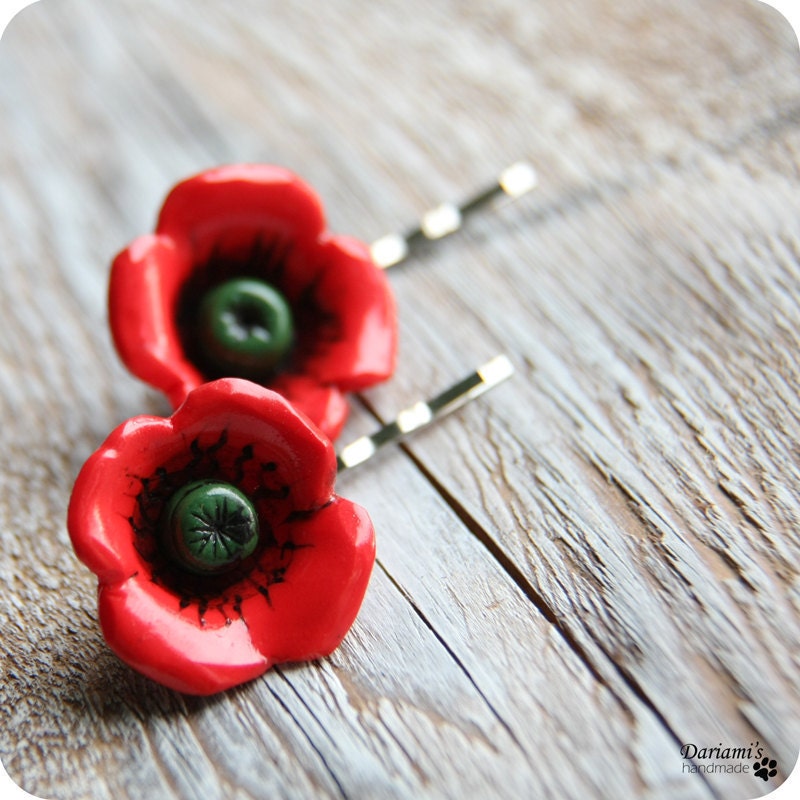 Hair bobby pin - Poppy flower