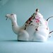 Camel teapot with pink roses and 22kt gold hand-applied designs