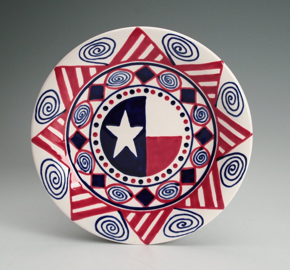 Americana Plate Hand Painted 8" Red White Blue