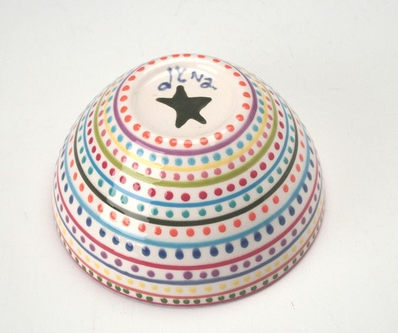 Stripes and Dots Hand Painted Bowl Multicolor Dinnerware