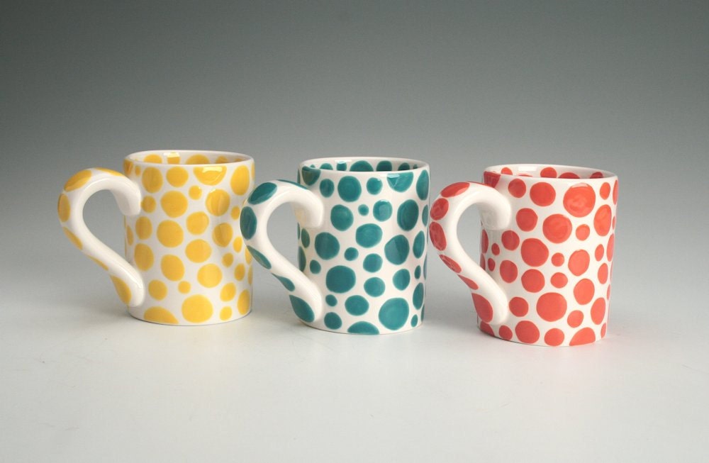 Orange Polka Dots Mug - There are Dots on My Mug - Hand Painted