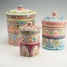 Bohemian Canister Set Multicolor with Lids Diamonds Stripes Dots Circles Hand Painted