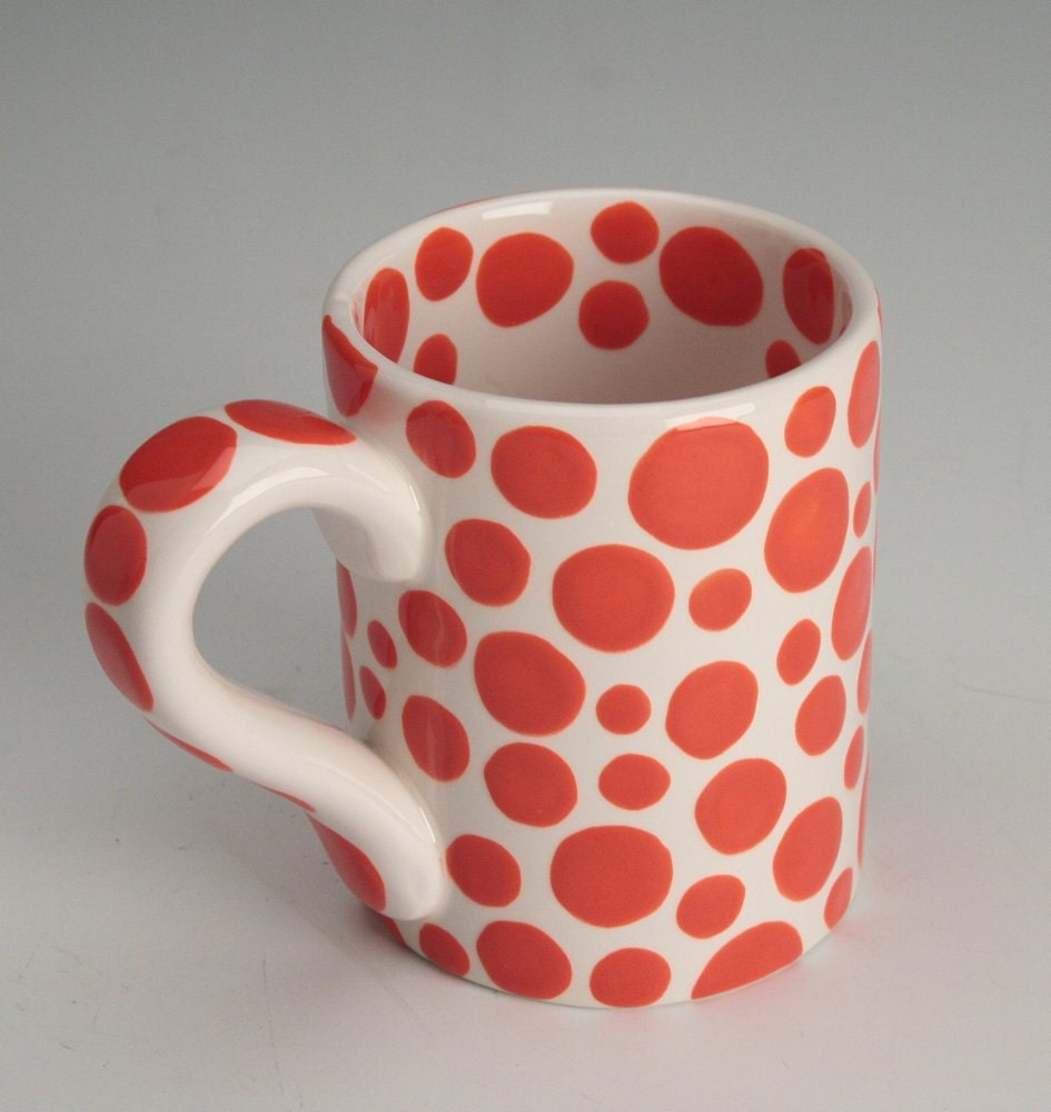 Orange Polka Dots Mug - There are Dots on My Mug - Hand Painted