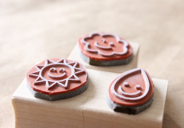 nice weather - wooden rubber stamp set