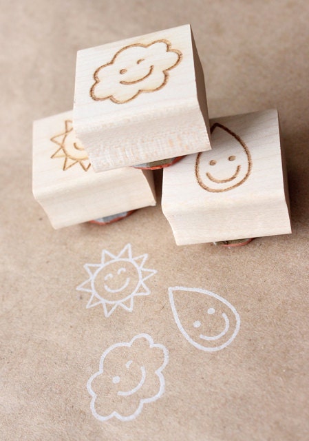 nice weather - wooden rubber stamp set