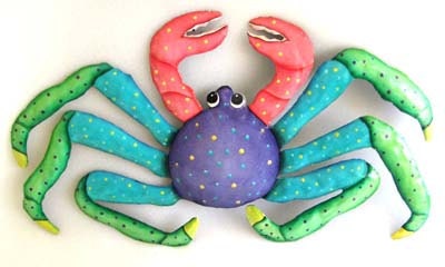 Crab Wall Hanging - Hand Painted Metal Tropical Design - FM-217-PU