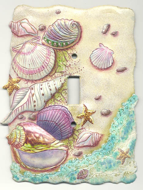 Switchplate Cover - Single Lightswitch - Hand Painted Metal Seashells - Haitian Steel Drum Art S-1028-1
