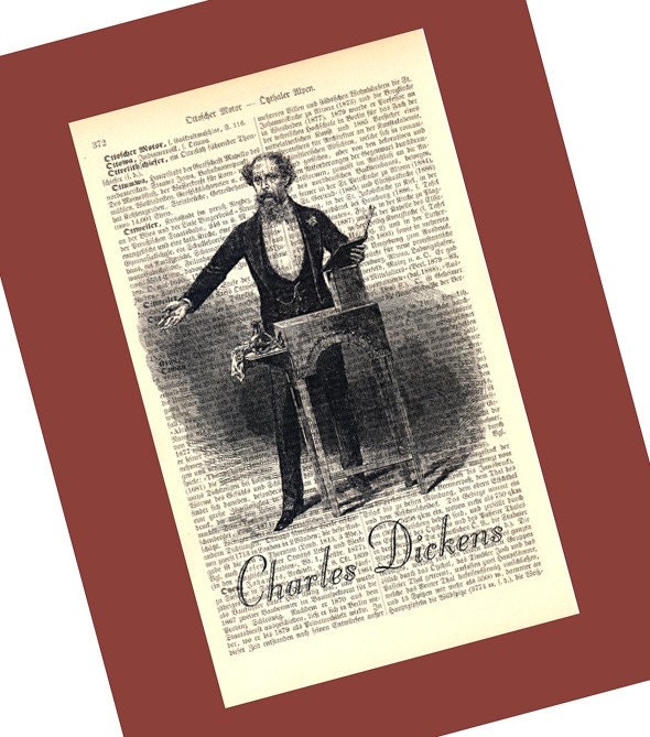 Charles Dickens Vintage Art Print on Antique 1896 Dictionary Book Page