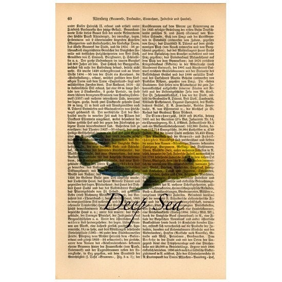 Art Print Deep Sea Fish on 1896 Dictionary Book Page
