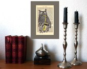 Saxophone Owl Art Print on Antique 1896 Dictionary Book Page