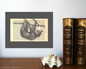 Sloth Large Vintage Art Print on Antique 1896 Dictionary Book Page