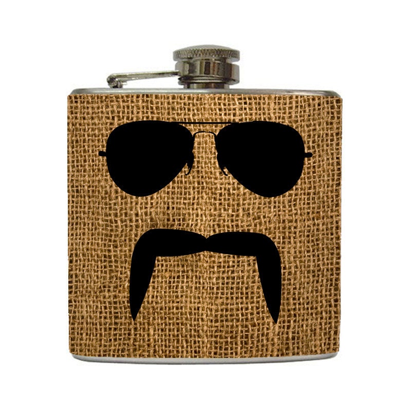 Fu Manchu Mustache Flask Aviator Sunglasses Mustache Guys Burlap Groomsmen Gifts Stainless Steel 6 oz Liquor Hip Flasks LC-1206