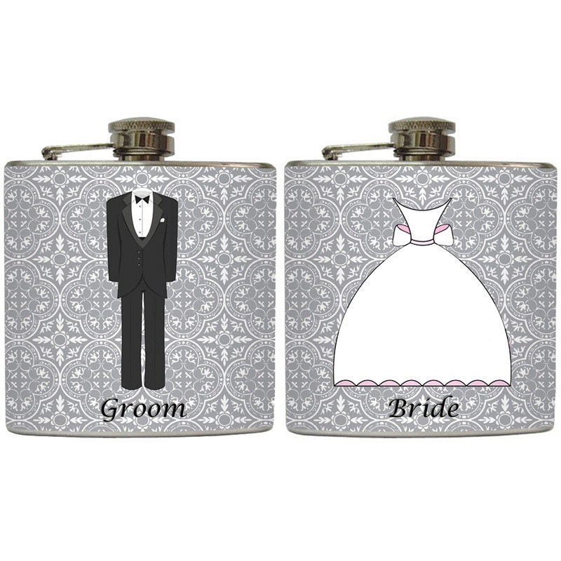Bride and Groom Wedding Toast Flasks Gift Set For Better or Worse Stainless Steel 6 oz Liquor Hip Flasks LC-1249