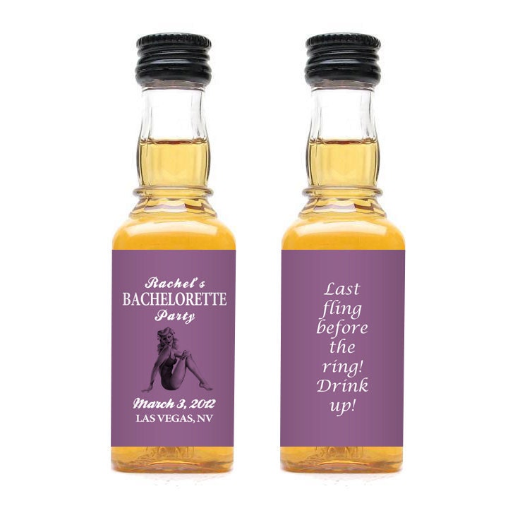 25 Custom Color Jack Daniels Whiskey Mini Bottle Labels Bachelorette Party Bridesmaids Gifts Pinup Girl Last Fling Before the Ring Drink Up