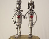 Tin Man Oz with Bride Woodsman Robot Wizard of Oz Wood Wedding Cake Topper Yellow Brick Road