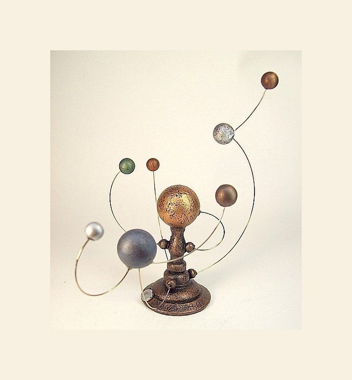 9 Space Bodies Big Orrery Miniature Alien Sun and Planet System in Wood Table Sculpture