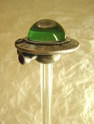 Retro UFO Alien Flying Saucer Cane Beautiful Clear Dome Wood Body with Clear Walking Stick