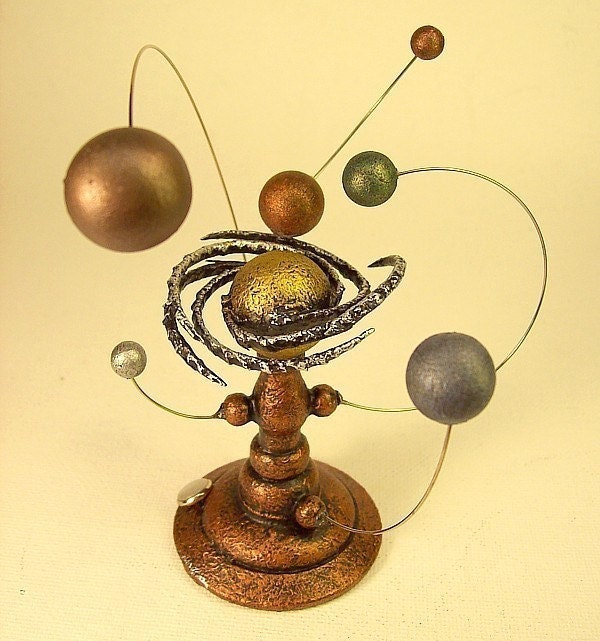 Spiral Nebula Orrery with Rings Miniature Alien Sun and Planet System in Wood