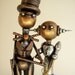 Robot Wedding Cake Topper Elegant Space Princess Bride Groom Top Hat Tails Wood Steampunk Statues