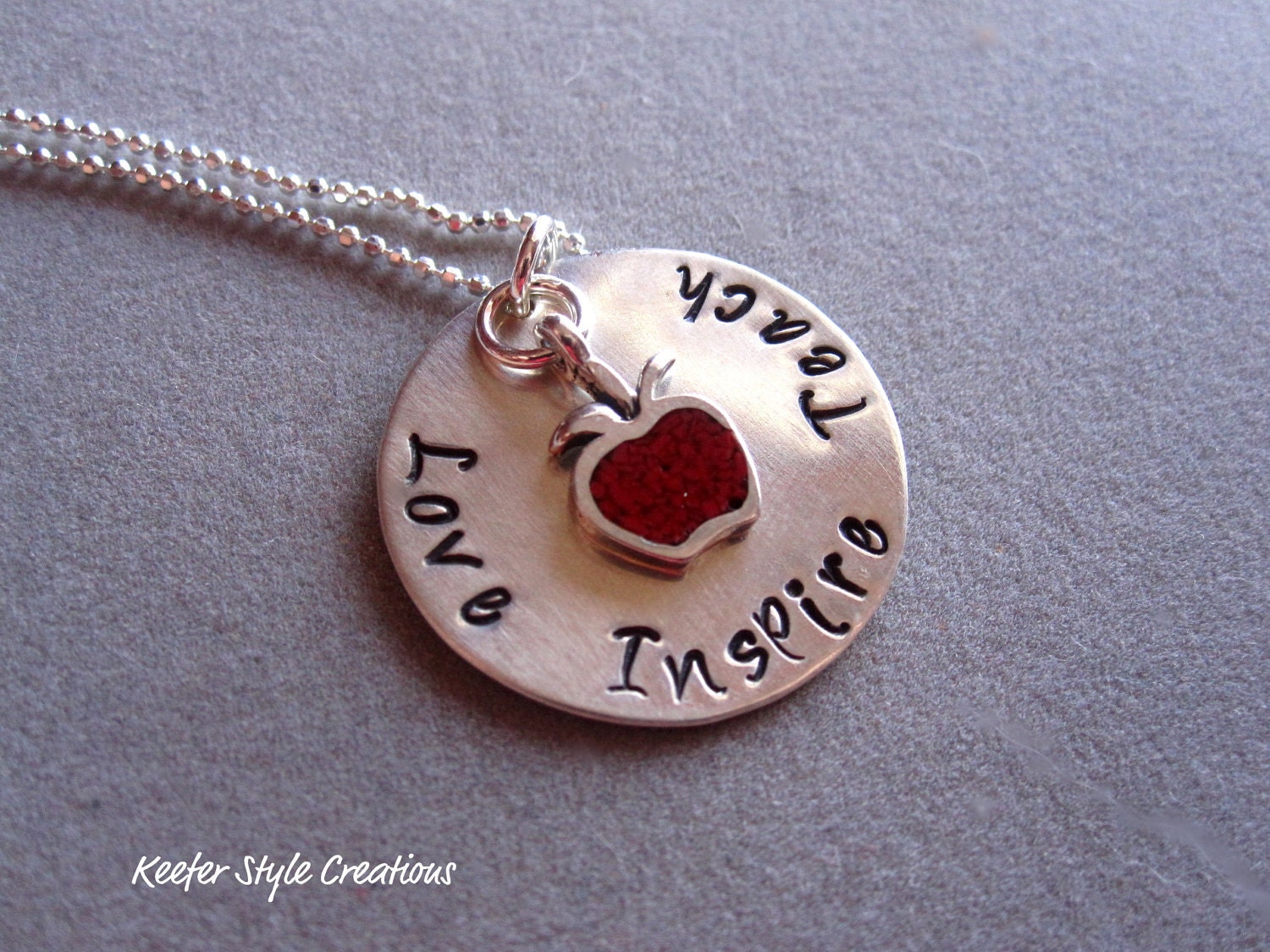 Hand Stamped Love,Teach,Inspire necklace