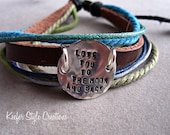 Hand Stamped love you to the moon and back leather corded bracelet