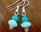 Turquoise, Seafoam and Pink Crystal Earrings - Upcycled