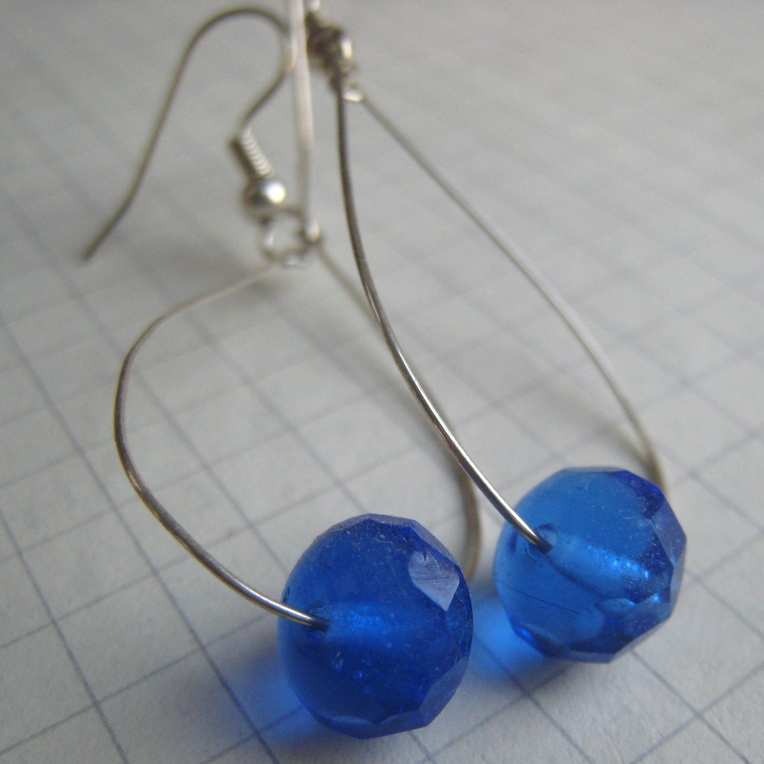 Cornflower Blue Dangly Teardrop Hoops