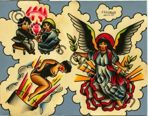 Angels n Fortune Tellers n Cannon Girls Tattoo Flash