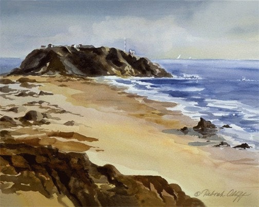 Point Sur Lighthouse // Beach // Watercolor // Big Sur Coast Print