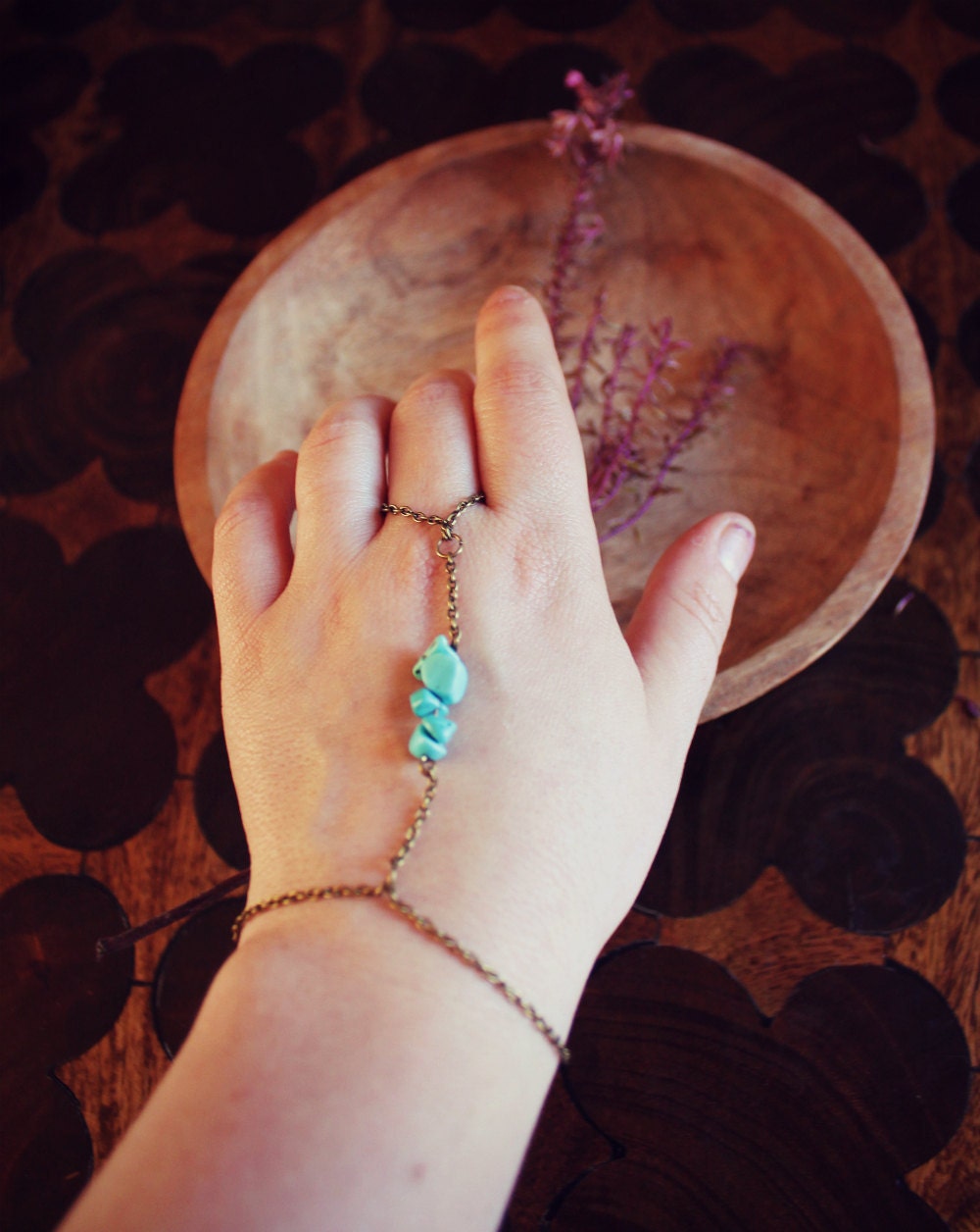 Turquoise Hand Harness In Brass